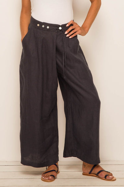Linen Wrap Crop Pants Navy