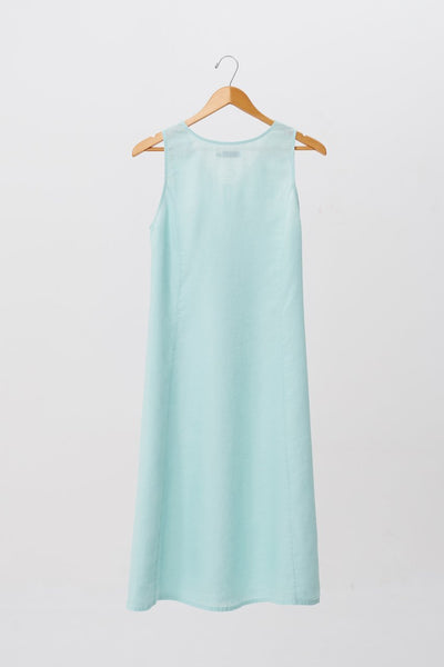 Linen Princess Cut Midi Dress Green
