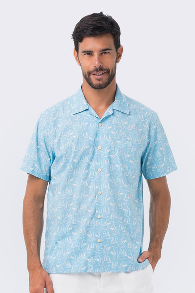 Bali Tropical Shirt Blue Sailboat - By The Sea Bali