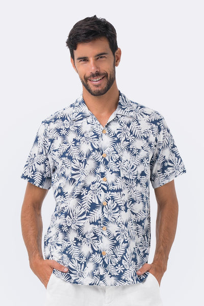 Bali Tropical Shirt S/S Navy Tropical Leafs - By The Sea Bali