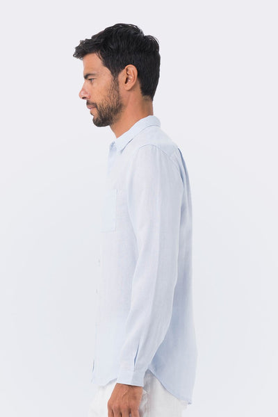 Men Linen Shirt L/S Blue