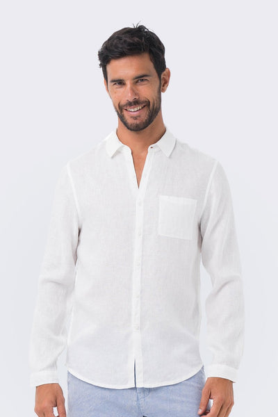 Men Linen Shirt L/S White