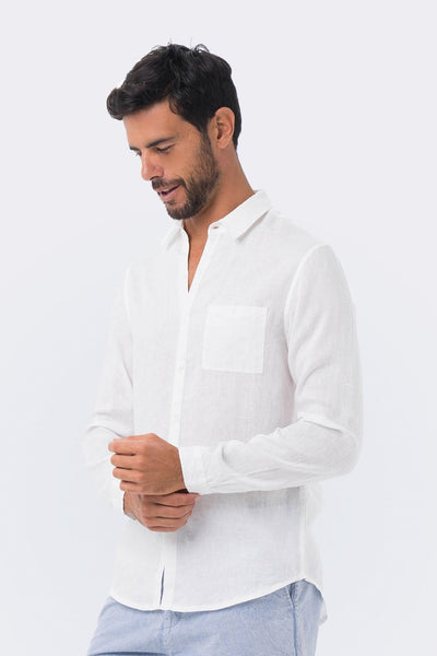 Men Linen Shirt L/S White