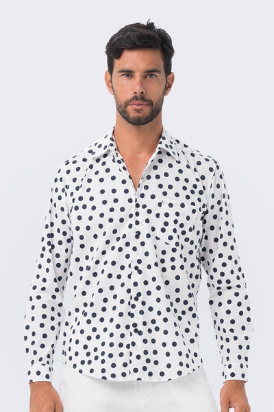Classic Shirt Long Sleeve Navy Polka Dot