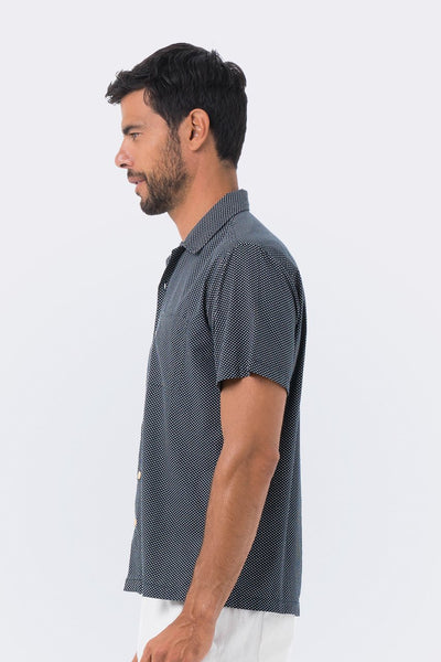 Bali Tropical Shirt S/S Navy Polka Dot - By The Sea Bali