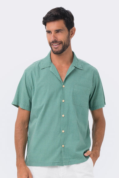 Bali Tropical Shirt S/S Green Polka Dot - By The Sea Bali