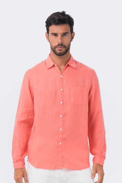 Syros Linen Slim Fit L/S Shirt Coral