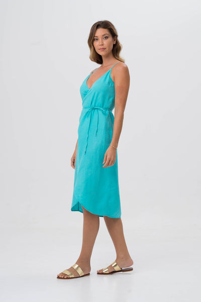 Kyoto Linen Dress Turquoise