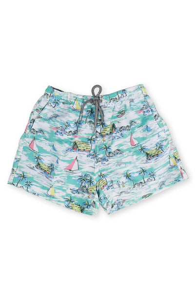 Kids Swimtrunk Green Sailboat