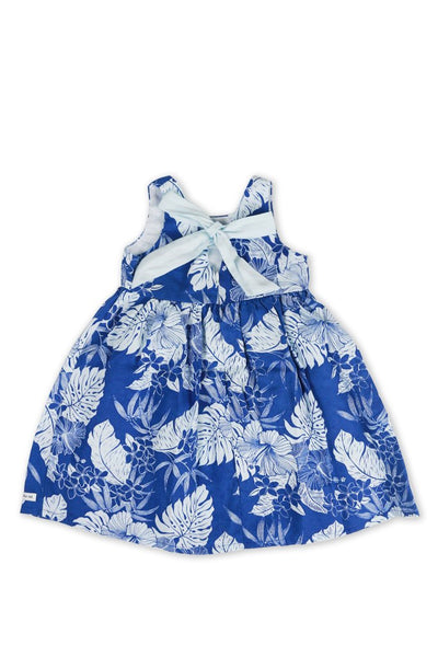Kids Linen Lace Back Dress Blue