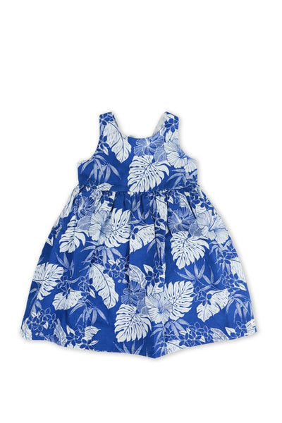 Kids Linen Lace Back Dress Blue