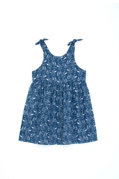 Molly Tie Dress Navy Sailboat