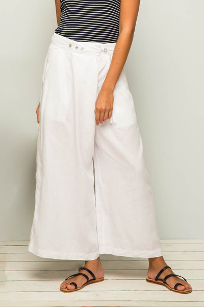 Linen Wrap Crop Pants White