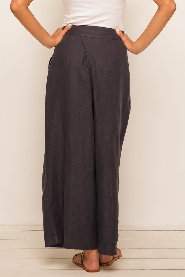 Linen Wrap Crop Pants Navy