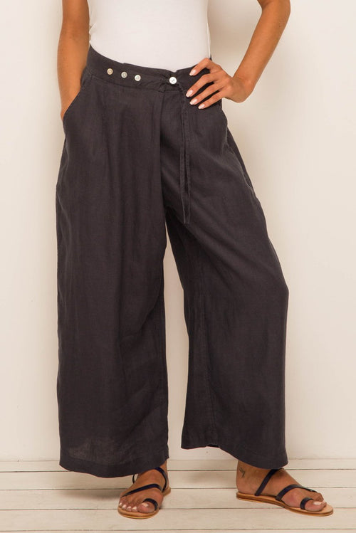 Linen Wrap Crop Pants Navy