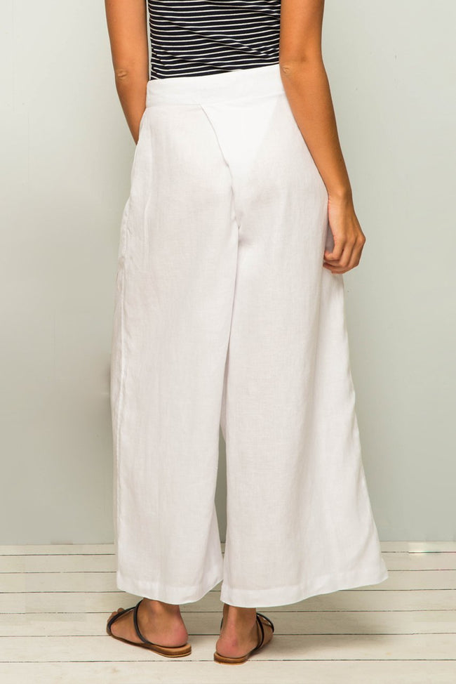 Linen Wrap Crop Pants White