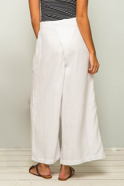 Linen Wrap Crop Pants White