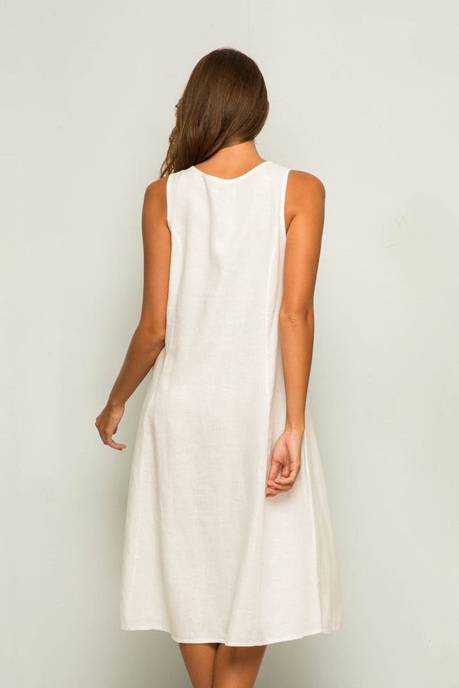 Linen Princess Cut Midi Dress White