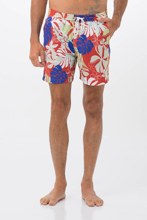 Men's Swimming Trunk Grey Tropical Leaves
