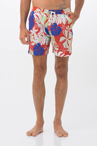 Men's Swimming Trunk Grey Tropical Leaves
