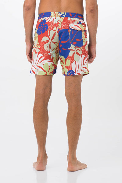 Men's Swimming Trunk Grey Tropical Leaves