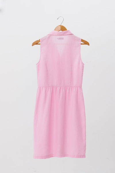 Ladies Linen Sleeveless Shirt Dress with Lapel Collar