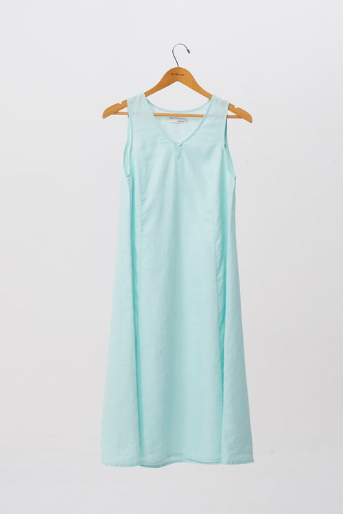 Linen Princess Cut Midi Dress Green