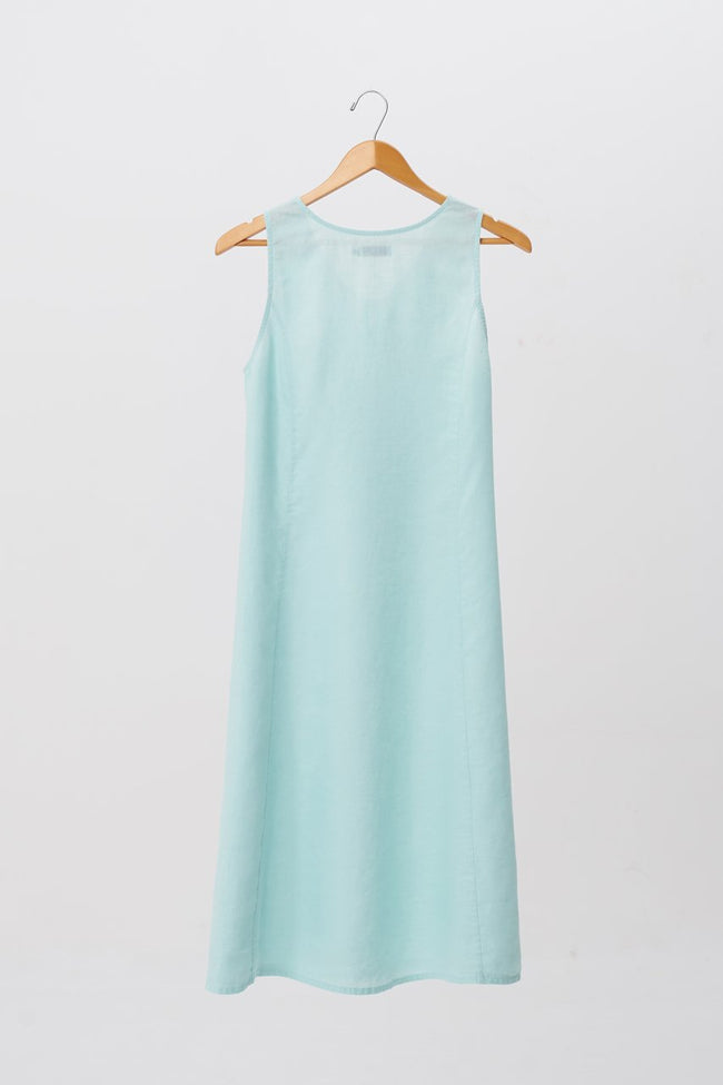 Linen Princess Cut Midi Dress Green