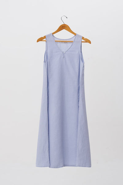 Linen Princess Cut Midi Dress Blue