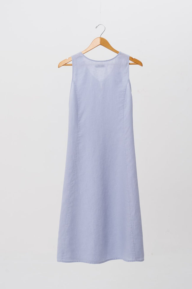 Linen Princess Cut Midi Dress Blue