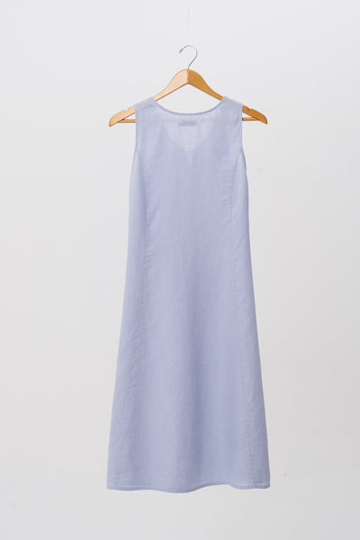 Linen Princess Cut Midi Dress Blue
