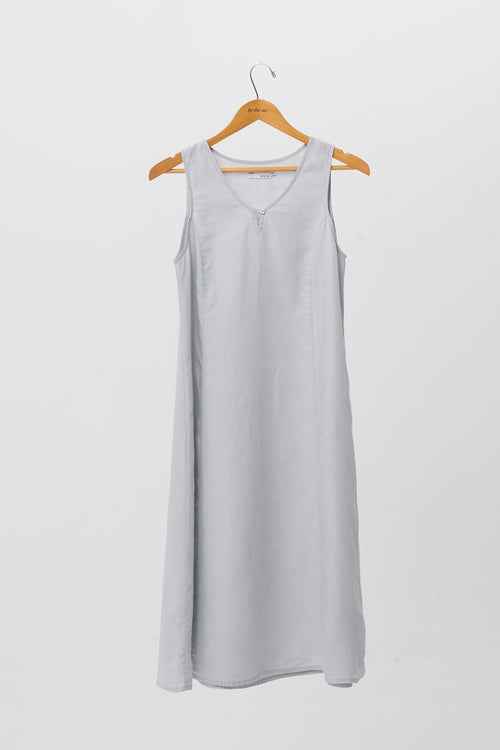 Linen Princess Cut Midi Dress Grey