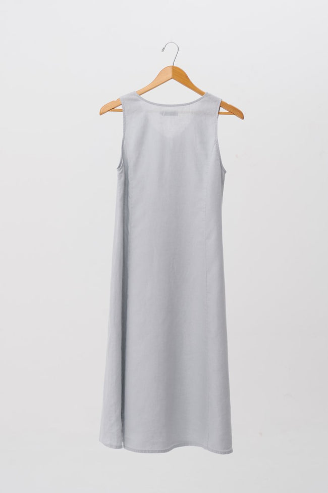 Linen Princess Cut Midi Dress Grey