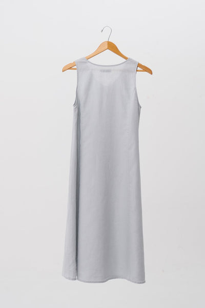 Linen Princess Cut Midi Dress Grey