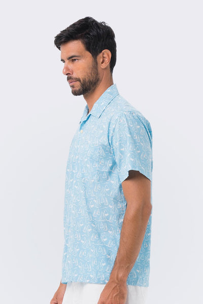 Bali Tropical Shirt Blue Sailboat - By The Sea Bali