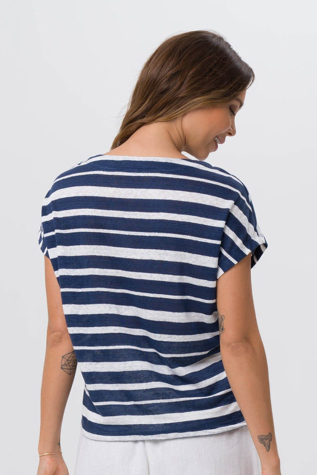 Linen jersey lace up shirt Mix