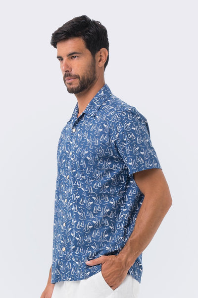 Bali Tropical Shirt Navy Sailboat - By The Sea Bali