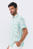 Maui Linen Shirt S/S Green Tropical Leafs