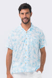 Bali Tropical Shirt S/S Blue Tropical Leafs - By The Sea Bali