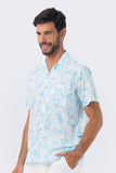 Bali Tropical Shirt S/S Blue Tropical Leafs - By The Sea Bali