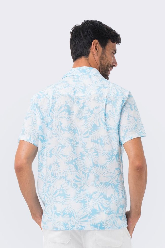Bali Tropical Shirt S/S Blue Tropical Leafs - By The Sea Bali
