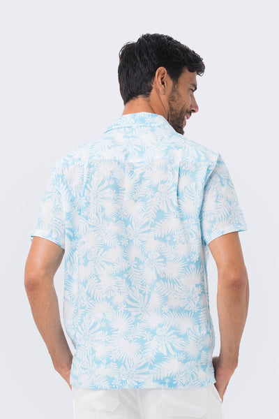 Bali Tropical Shirt S/S Blue Tropical Leafs - By The Sea Bali