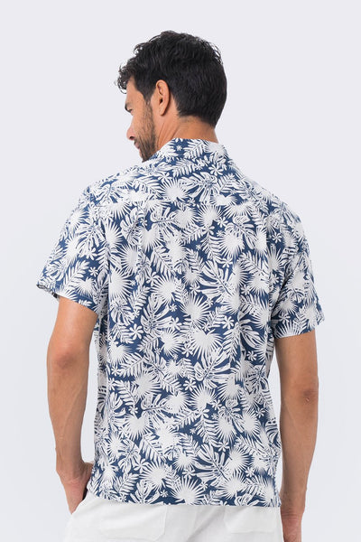 Bali Tropical Shirt S/S Navy Tropical Leafs - By The Sea Bali