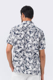 Maui Linen Shirt S/S Navy Tropical Leafs