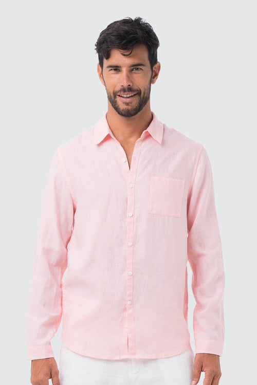 Men Linen Shirt L/S Pink