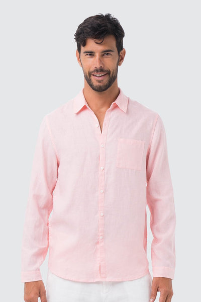 Men Linen Shirt L/S Pink