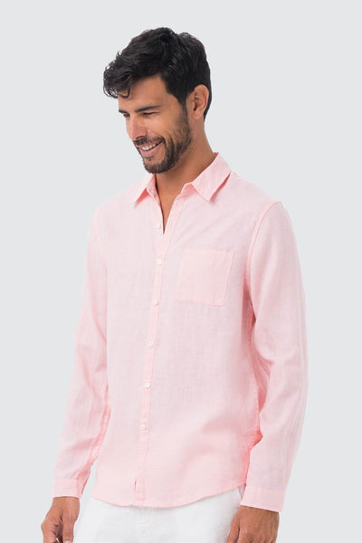 Men Linen Shirt L/S Pink