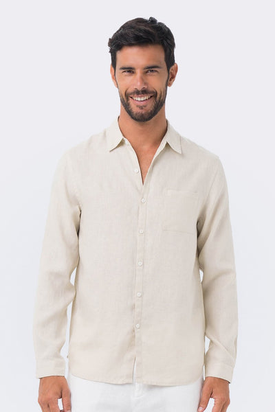 Men Linen Shirt L/S Grey