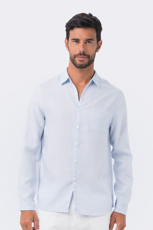 Men Linen Shirt L/S Blue