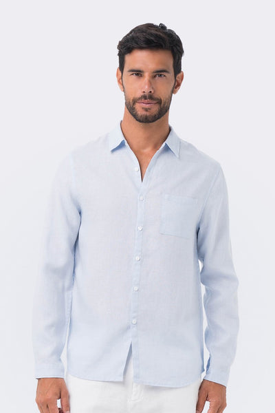 Men Linen Shirt L/S Blue